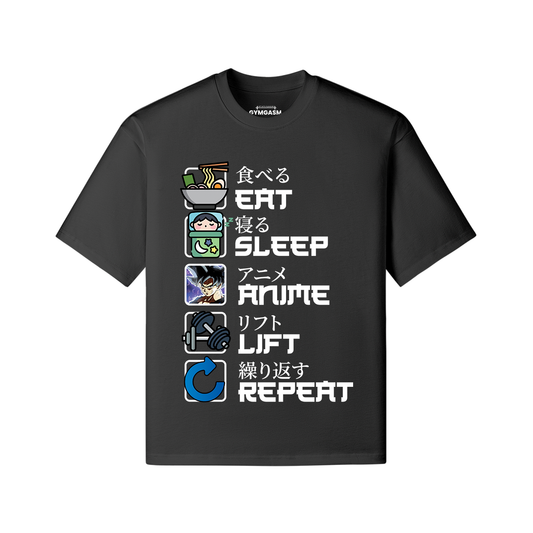 Eat Sleep Anime Lift Repeat Oversized - Anime Gym T-shirt