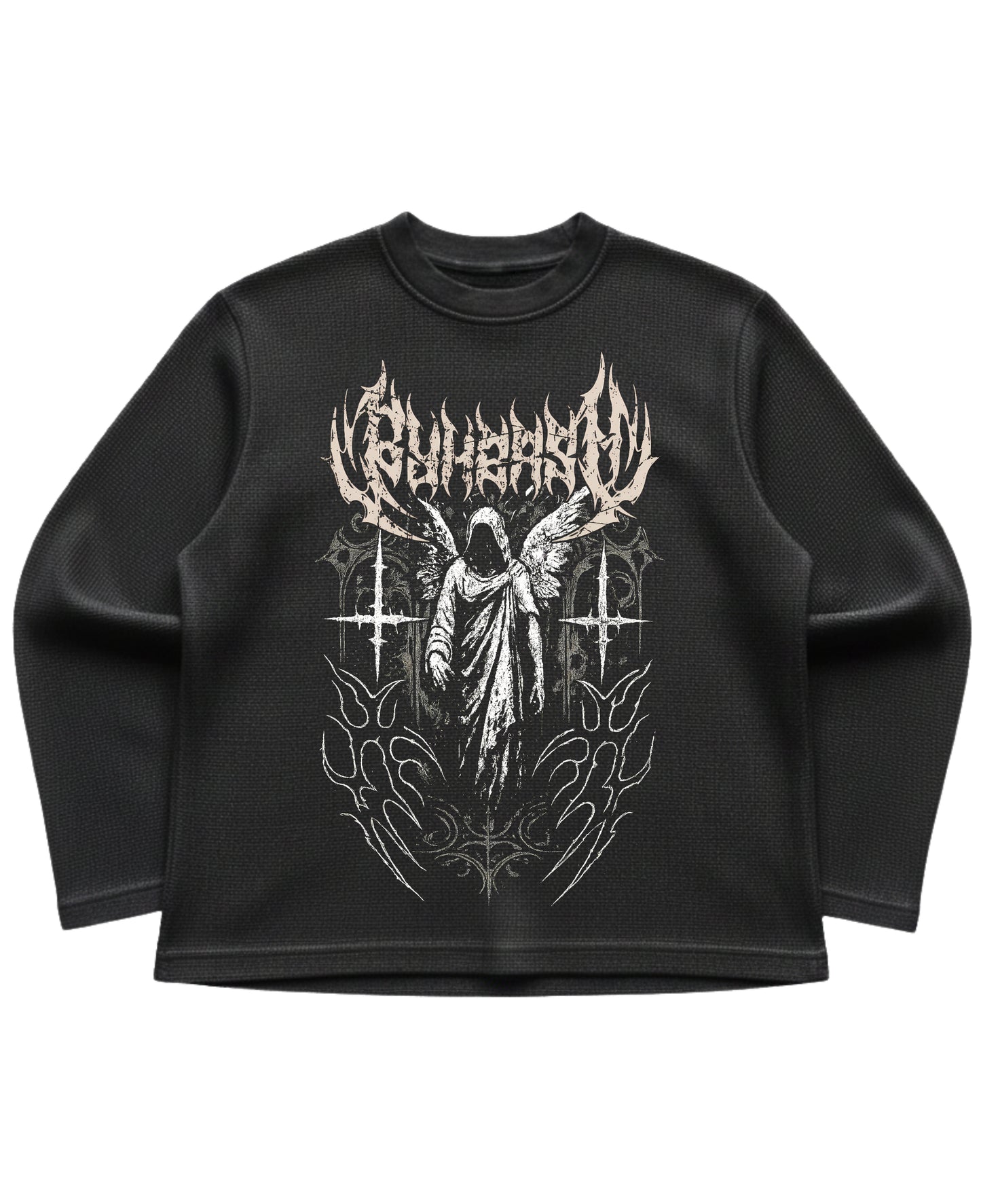 Black waffle knit oversized full-sleeve Front Design