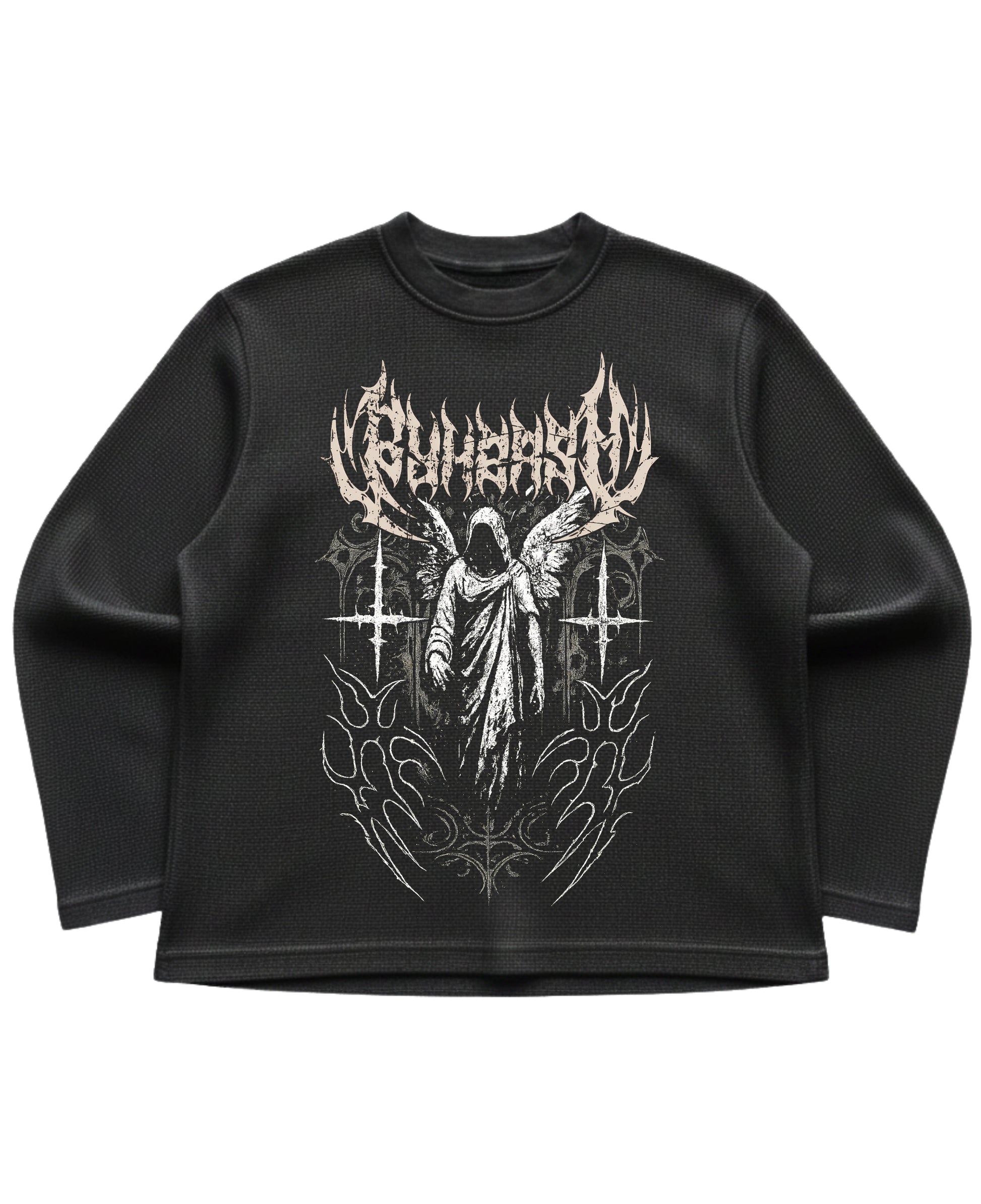 Black waffle knit oversized full-sleeve Front Design