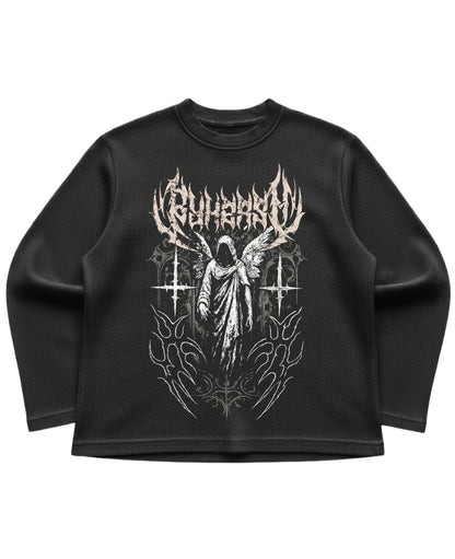 Black waffle knit oversized full-sleeve Front Design